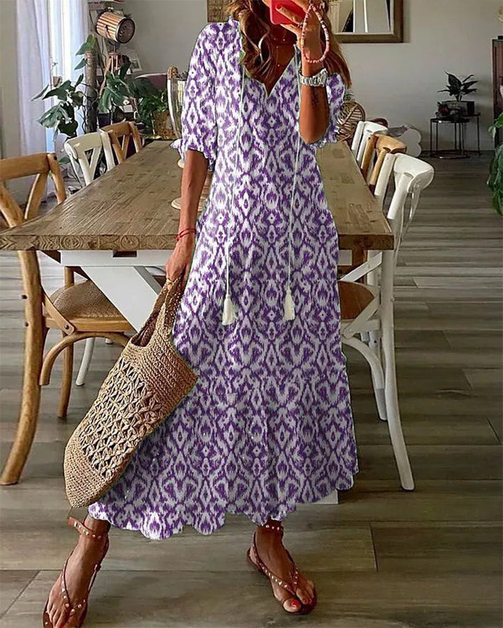 Brillante V-Neck Geometric Print Maxi Dress