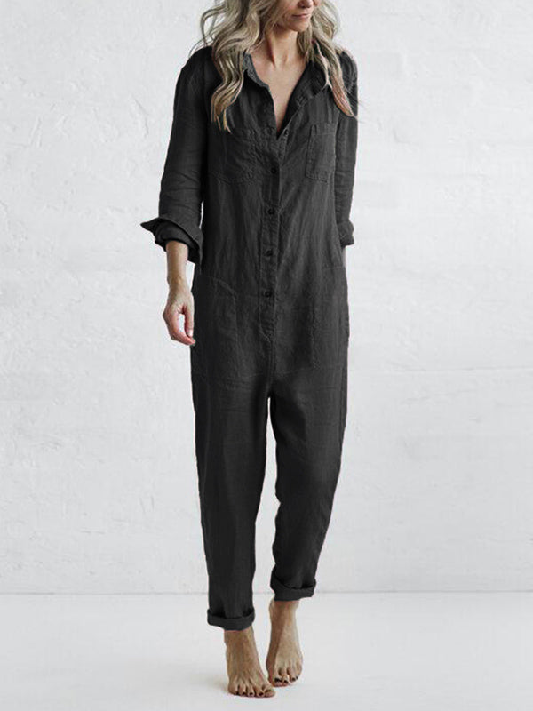 Nora | Buttoned Casual Long-Sleeved Jumpsuit