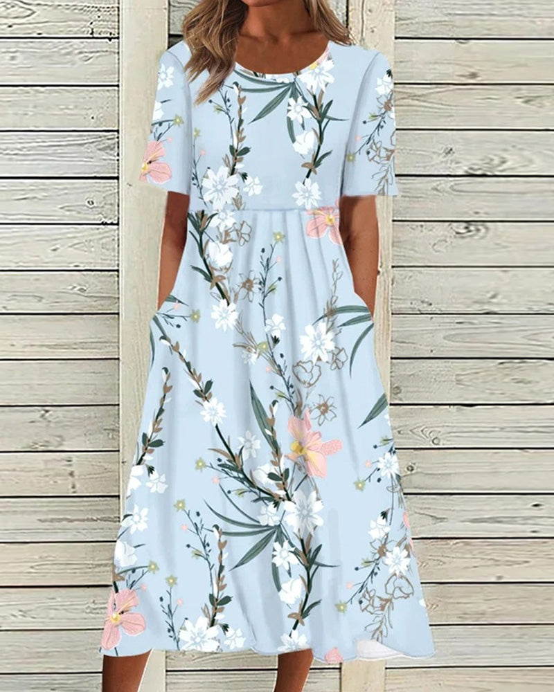 Reagan - Printed Round Neck Short Sleeve Dress