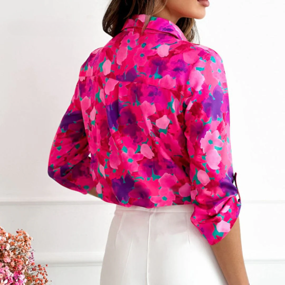 Faith - Casual Hot Pink Blouse With Floral Print