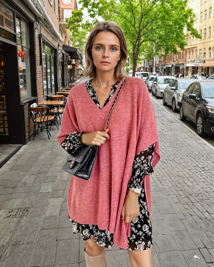 Lottie - Elegant Poncho Shirt with V-Neck